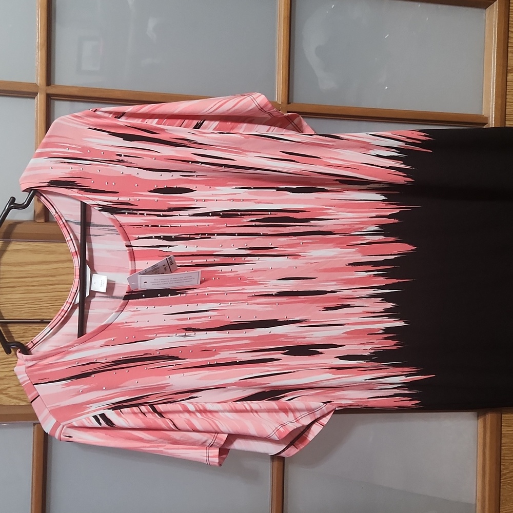 CJ Banks Pink and Black Abstract T Shirt Size 14w